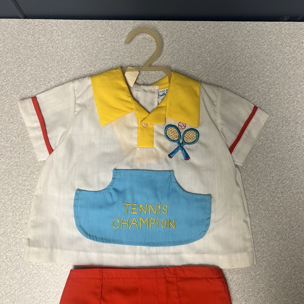 VTG 70s Cradle Togs Tennis 2 Piece Outfit Short Sleeve Button Shorts Baby 12M - Picture 3 of 9